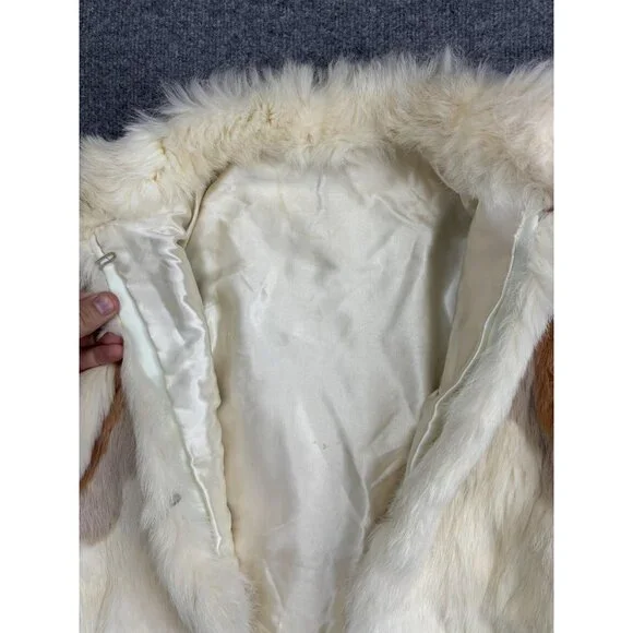 Vintage Fur Coat Womens Medium White Tan Brown Hook Eye Mid Length Overcoat - Picture 2 of 10